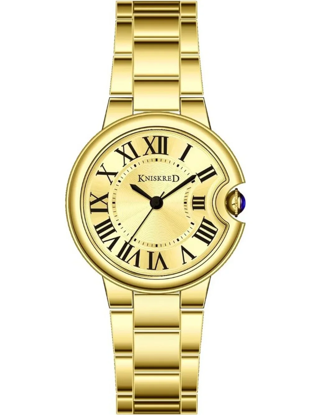 Women's Gold Roman Numerals Classic Solid Vintage  Stainless Steel Band Watch